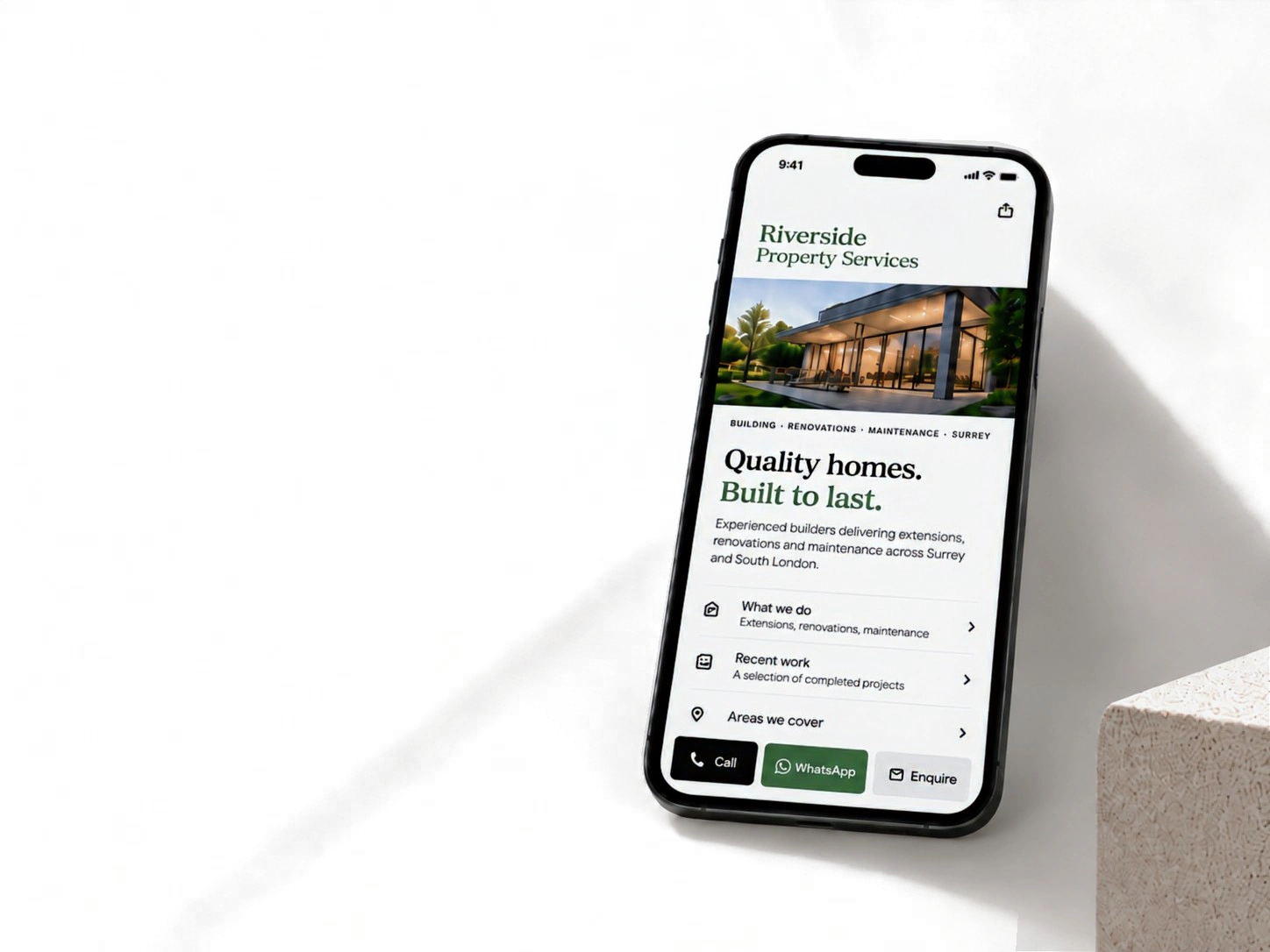 Riverside Property Services business profile shown on a phone